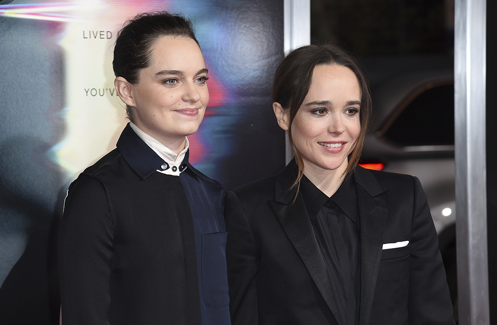 FILE - Emma Portner, left, and Ellen Page arrive at the world premiere of 