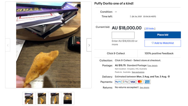 copycat puffy doritos listing on ebay