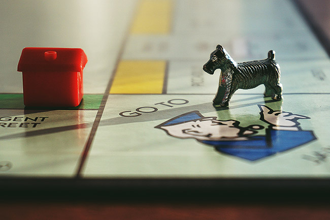 dog and house toy on monopoly board game 1314435