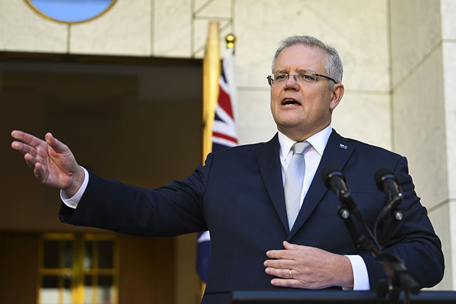 Australian Prime Minister Scott Morrison speaks to the media during a press conference at Parliament House in Canberra, Wednesday, March 18, 2020. (AAP Image/Lukas Coch) NO ARCHIVING