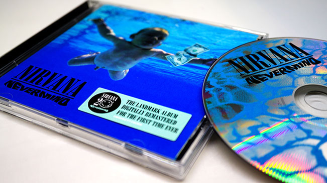 Rome, Italy: 28 January 2019: CD album of the famous American group NIRVANA. detail of the NEVERMIND ARTWORK-selective focus