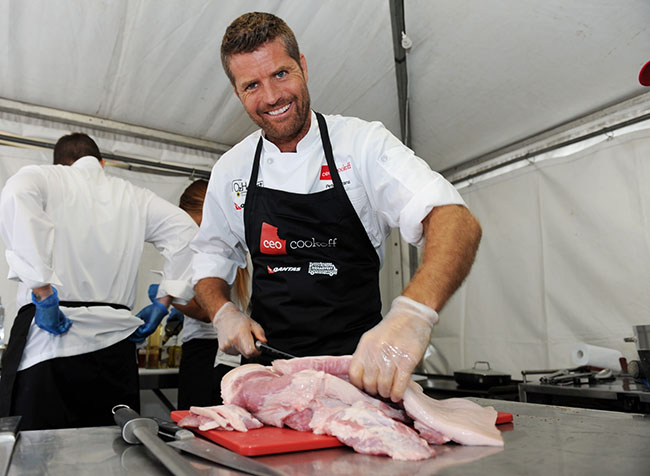 Chef Pete Evans at the CEO Cook Off in Sydney cathedral square. Sydney, Monday, Feb. 11, 2013. (AAP Image/Qantas, James Morgan) NO ARCHIVING, EDITORIAL USE ONLY