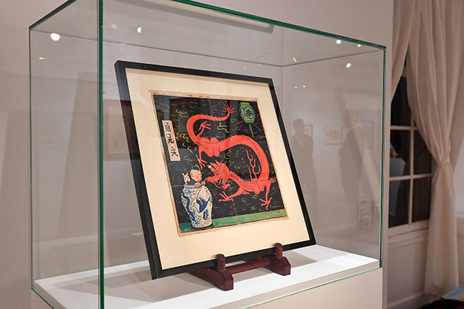 The universe of the creator of Tintin: the cover of the Blue Lotus of Herge at auction at the Artcurial house on the Champs-Elysees in Paris, France on January 12, 2021. The  Auction set for Thursday, January 14, 2021, the brilliant design created by Herge in 1936 for the cover of the Blue Lotus, estimated between 2.2 and 2.8 million euros. (Photo by Lionel Urman/Sipa USA)