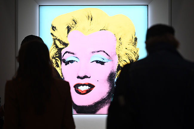 A view of atmosphere during Christie's announcement that they will offer Andy Warhols Shot Sage Blue Marilyn painting of Marilyn Monroe at Christies, New York, NY, March 21, 2022. The work comes to Christies from the Thomas and Doris Ammann Foundation Zurich and all proceeds of the sale will benefit the foundation for its charities. (Photo by Anthony Behar/Sipa USA)